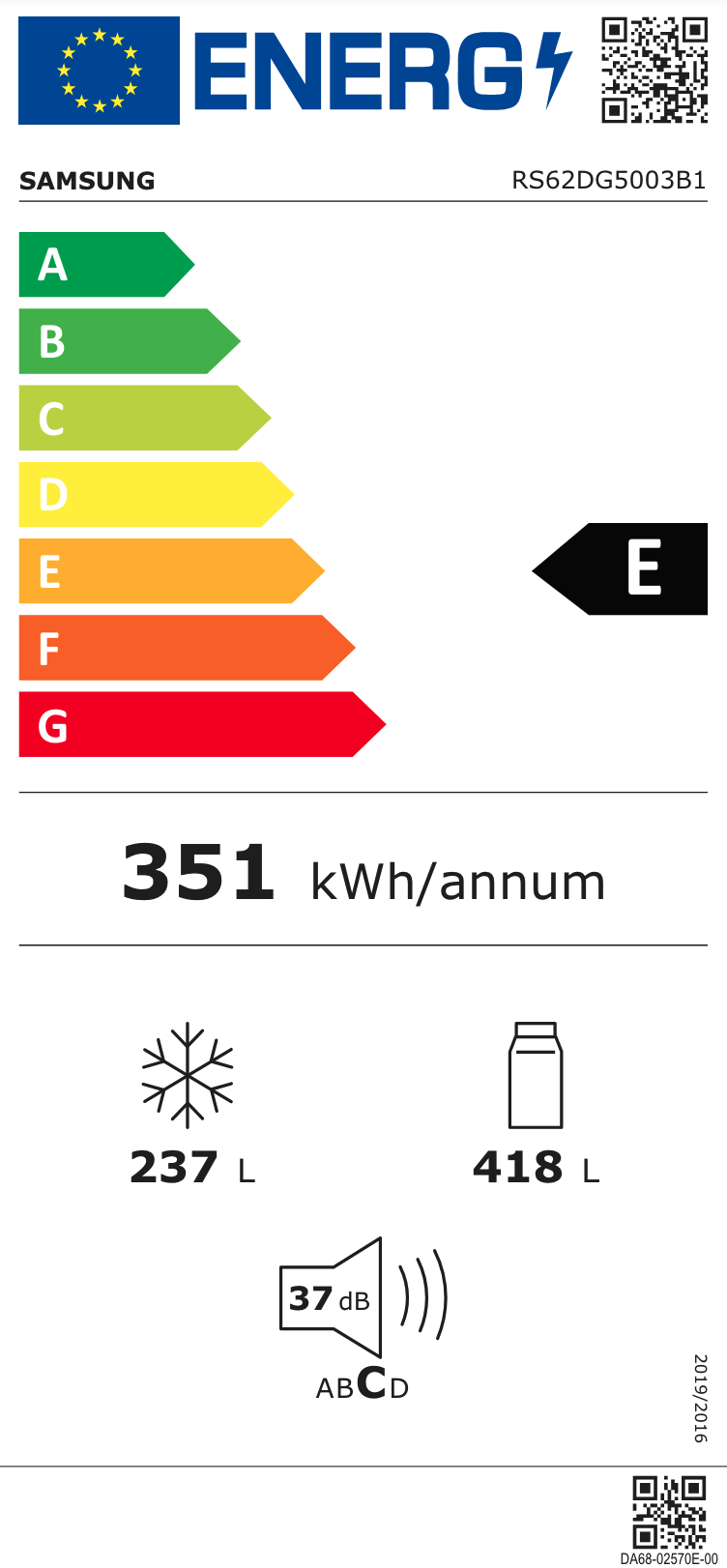 SAMSUNG RS62DG5003B1EF side-by-side - 178cm