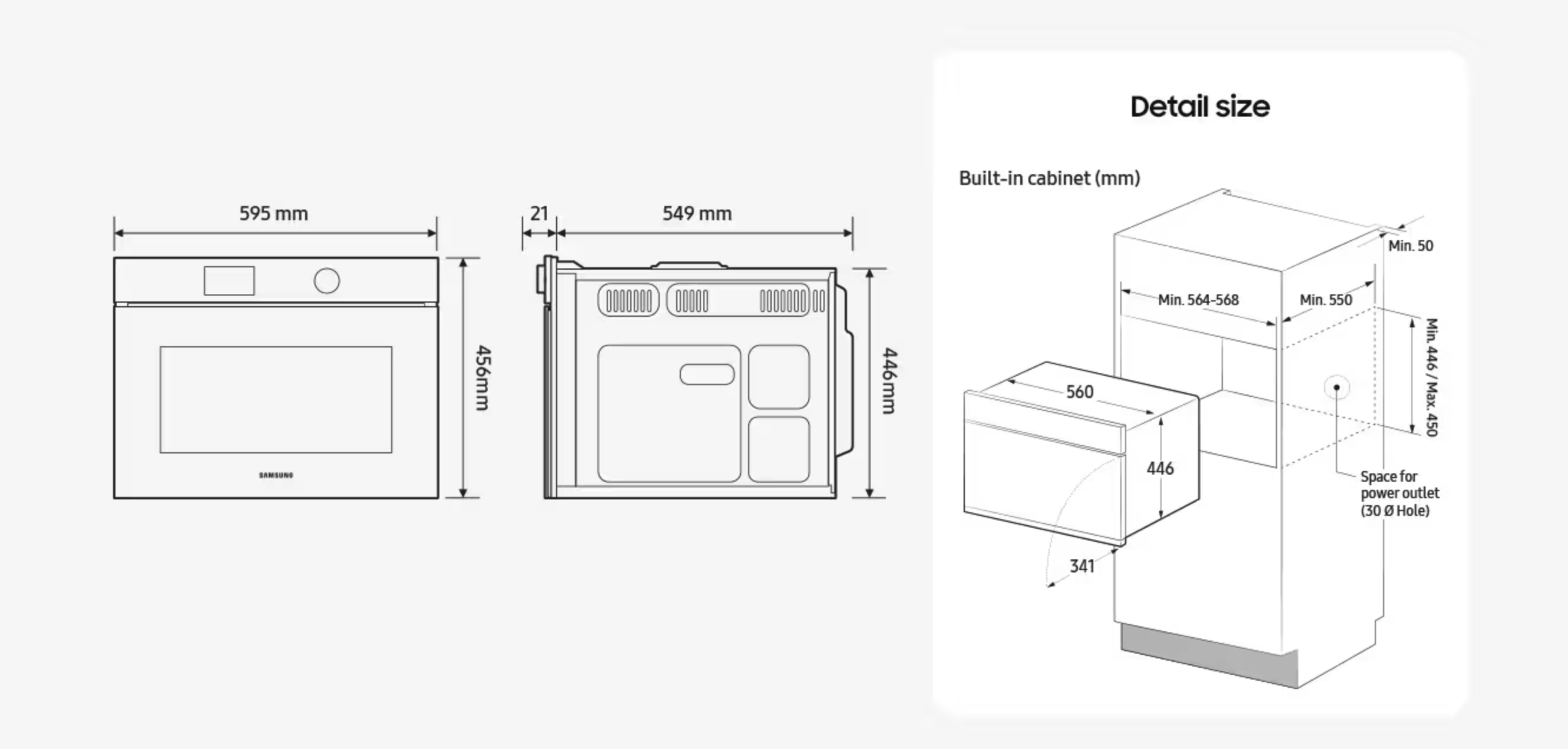 SAMSUNG NQ5B7993AAK multifunctionele oven met stoom - 45cm