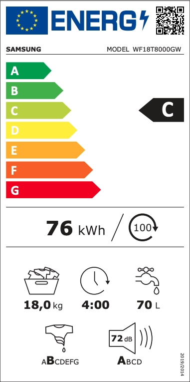 SAMSUNG WF18T8000GW wasmachine